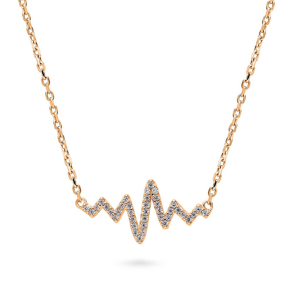 Heartbeat CZ Pendant Necklace in Rose Gold Flashed Sterling Silver