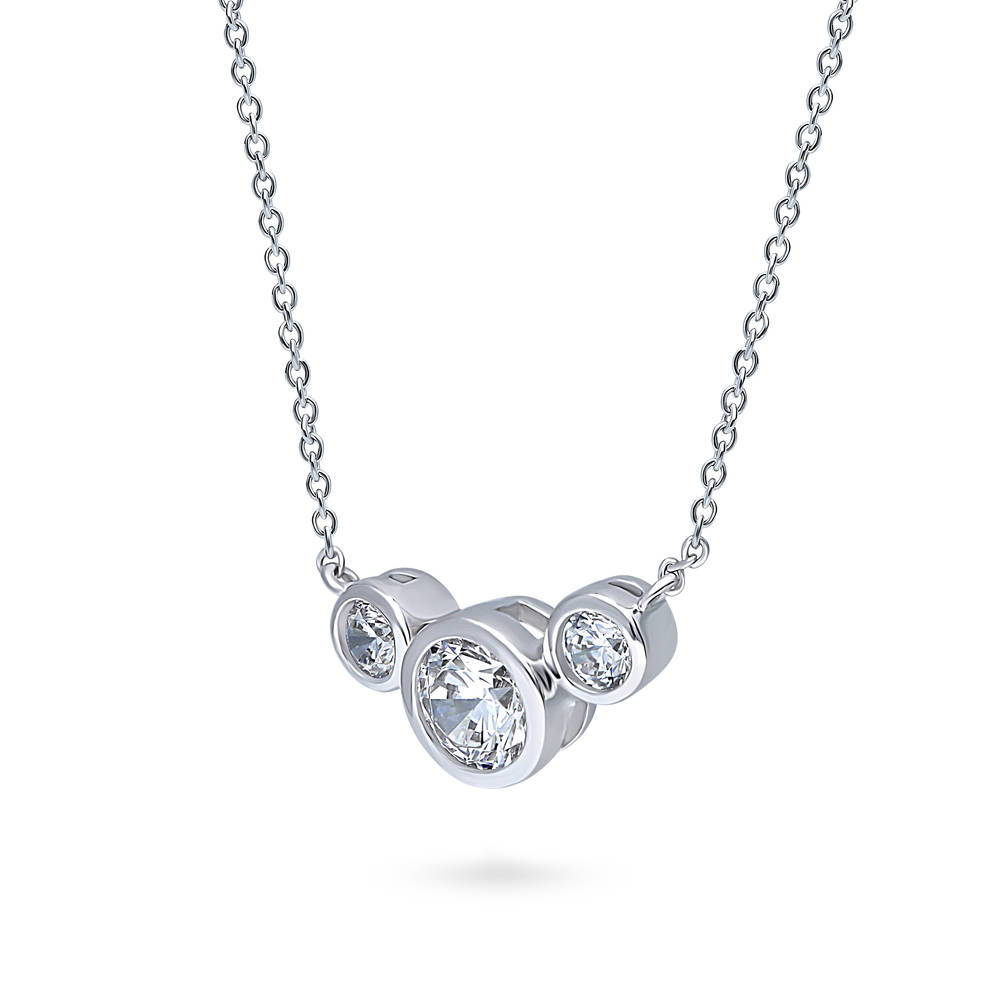 3-Stone Round CZ Pendant Necklace in Sterling Silver