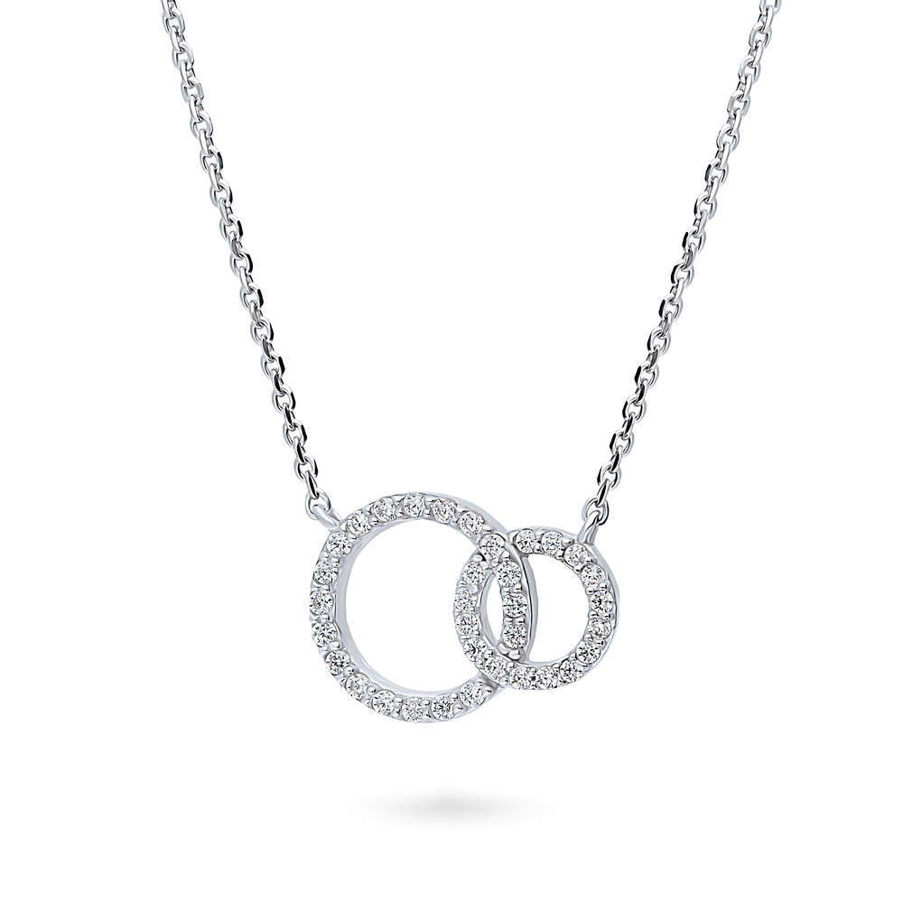 Open Circle Interlocking CZ Necklace in Sterling Silver