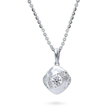 Woven CZ Pendant Necklace in Sterling Silver