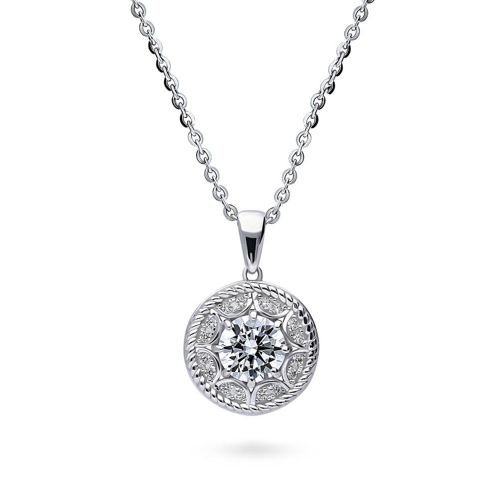 Cable Halo Art Deco CZ Necklace in Sterling Silver