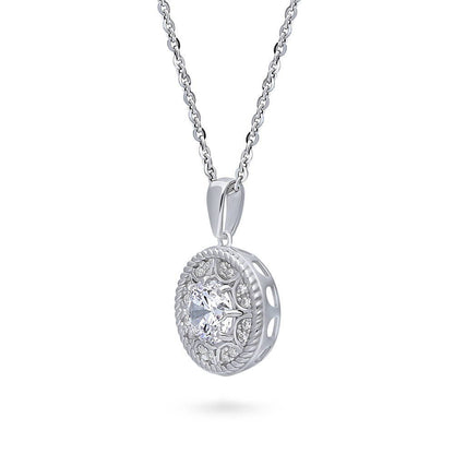Cable Halo Art Deco CZ Necklace in Sterling Silver