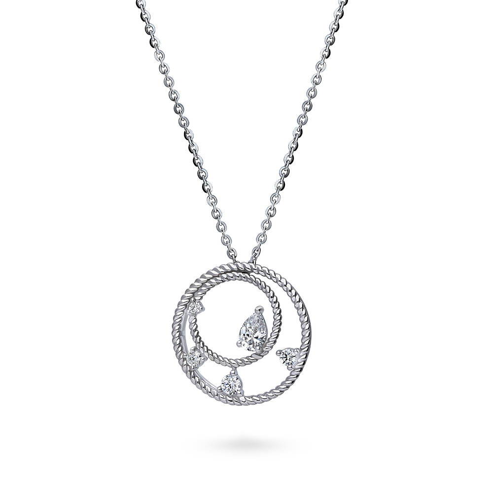 Open Circle Cable CZ Pendant Necklace in Sterling Silver