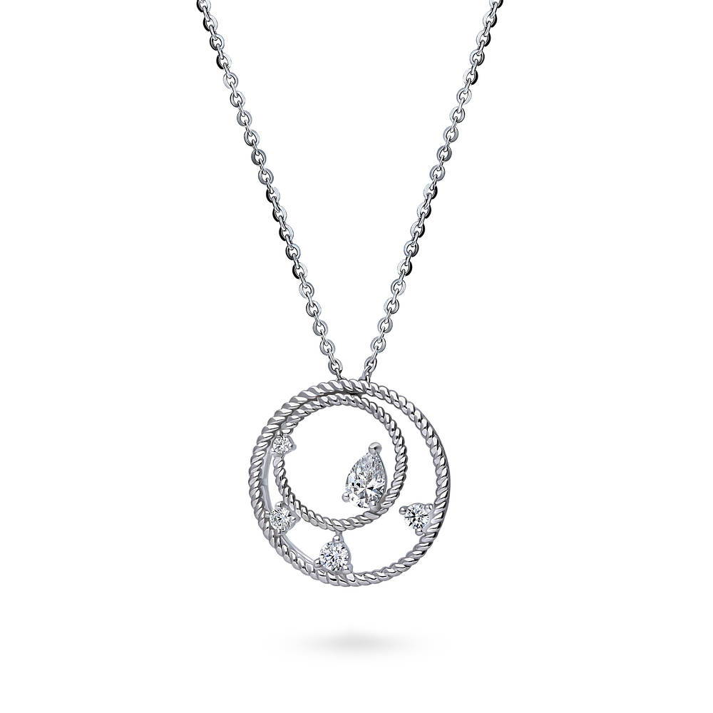 Front view of Open Circle Cable CZ Pendant Necklace in Sterling Silver, 4 of 6