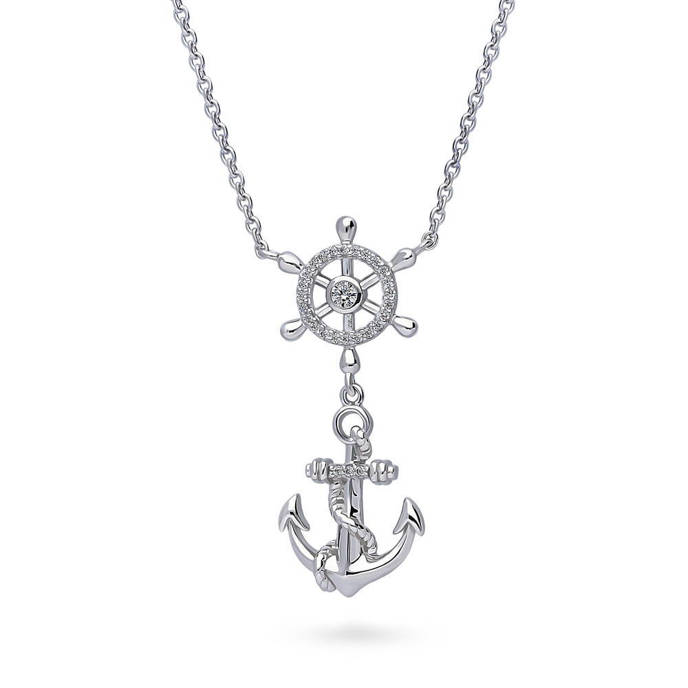 Anchor CZ Pendant Necklace in Sterling Silver