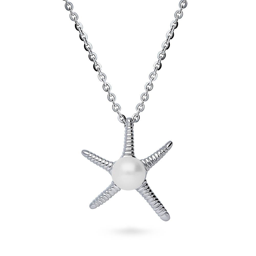 Starfish Solitaire Cultured Pearl Necklace in Sterling Silver, 1 of 6