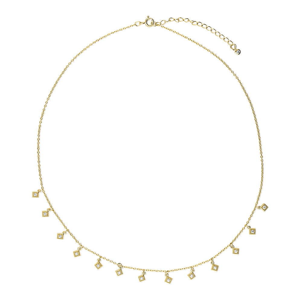 Milgrain CZ Station Necklace in Gold Flashed Sterling Silver