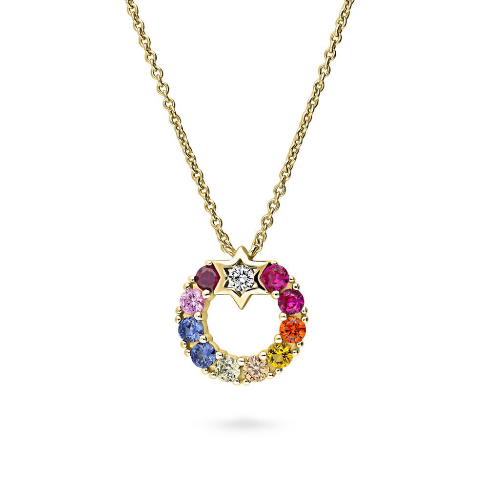 Wreath Multi Color CZ Pendant Necklace in Gold Flashed Sterling Silver