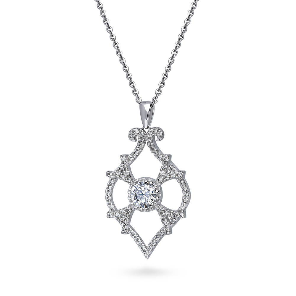 Woven Art Deco CZ Statement Pendant Necklace in Sterling Silver