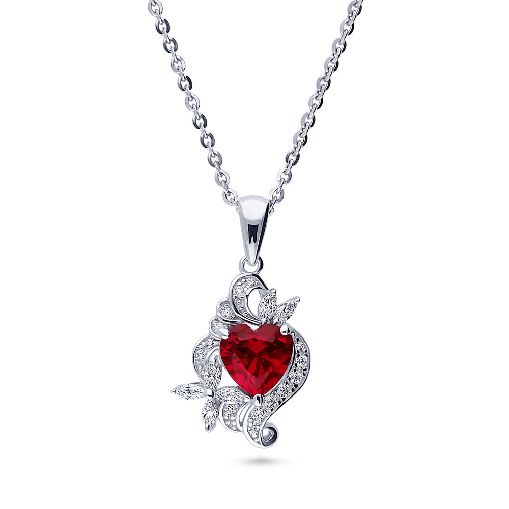 Heart Flower CZ Pendant Necklace in Sterling Silver