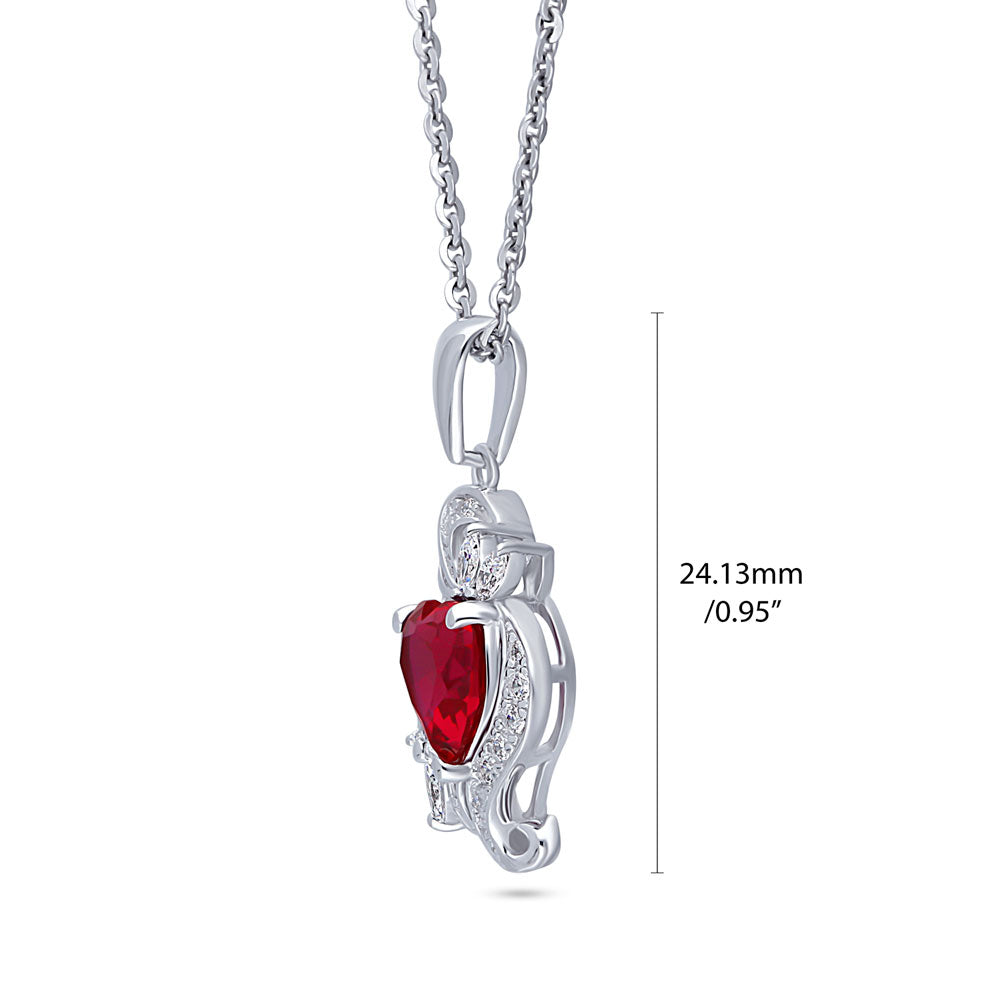 Heart Flower CZ Pendant Necklace in Sterling Silver