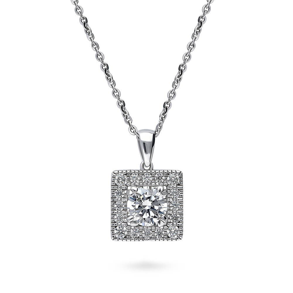 Halo Round CZ Pendant Necklace in Sterling Silver