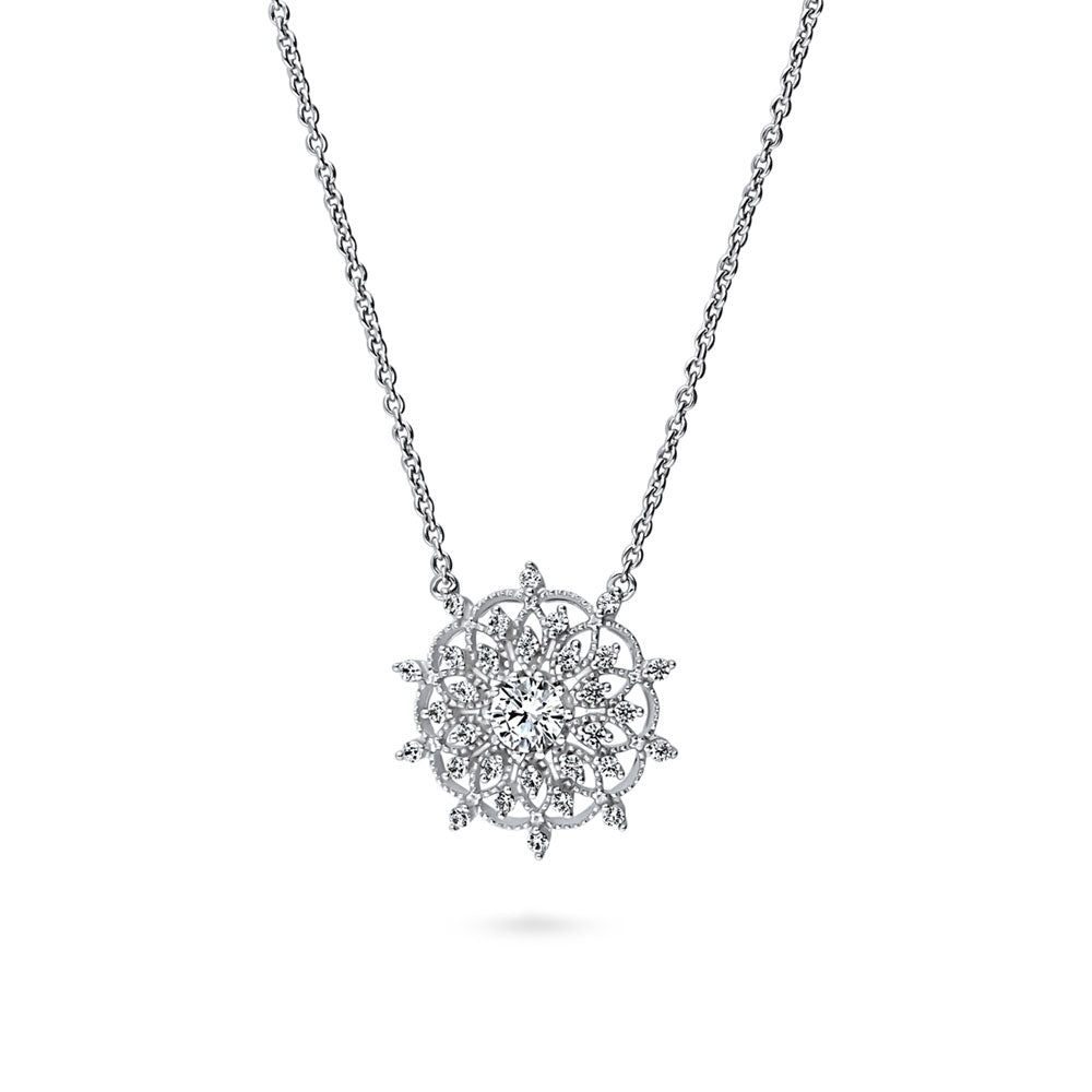 Flower CZ Pendant Necklace in Sterling Silver