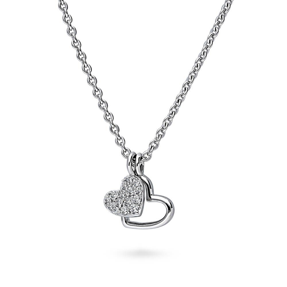 Front view of Open Heart CZ Necklace in Sterling Silver, 3 of 5