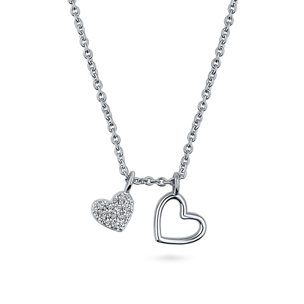 Angle view of Open Heart CZ Necklace in Sterling Silver, 4 of 5