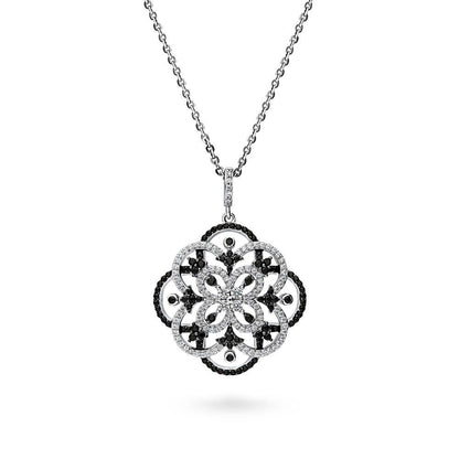 Flower Black and White CZ Set in Sterling Silver