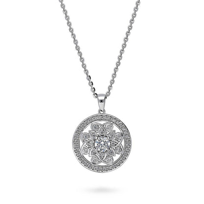 Flower Medallion Filigree CZ Necklace in Sterling Silver