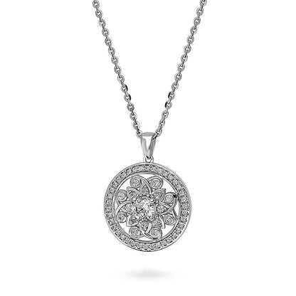 Flower Medallion Filigree CZ Necklace in Sterling Silver