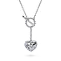 Heart Open Circle CZ Toggle Lariat Necklace, Rhodium Plated