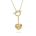 Heart Open Circle CZ Toggle Lariat Necklace, Yellow Gold Flashed