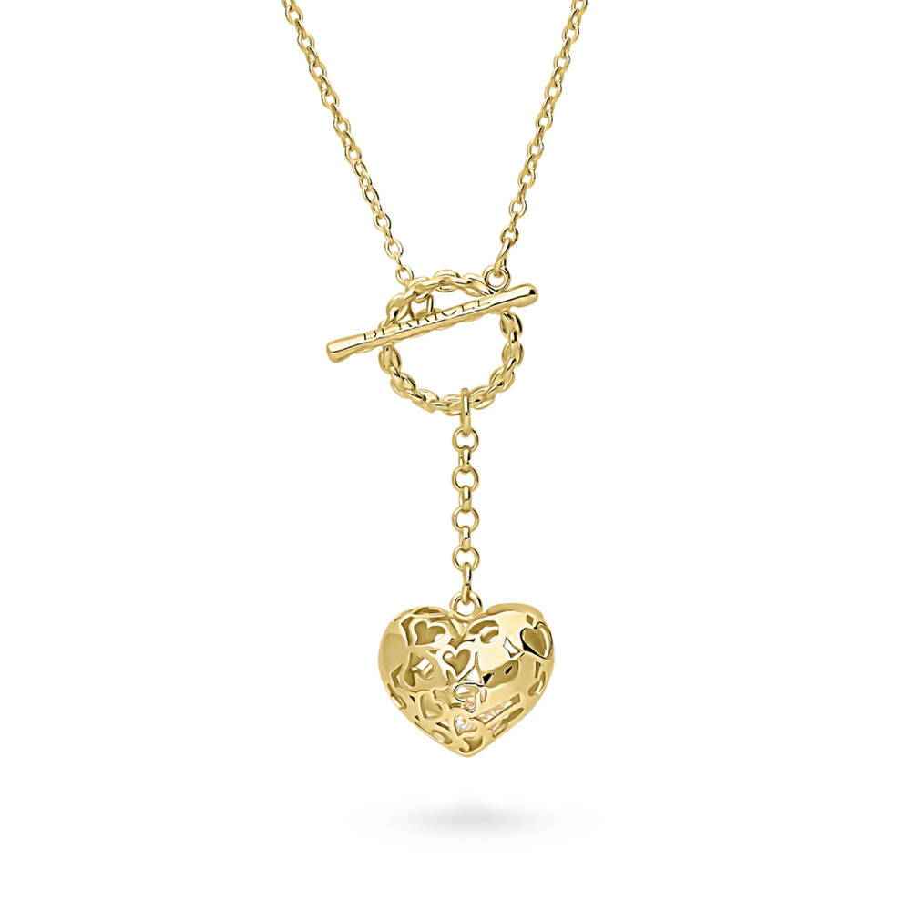 Heart Open Circle CZ Toggle Lariat Necklace