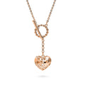 Front view of Heart Open Circle CZ Toggle Lariat Necklace, Rose Gold Flashed