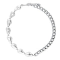 Imitation Pearl Curb Chain Bracelet and Necklace, 2 Piece, Rhodium Plated