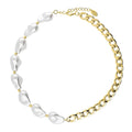 Imitation Pearl Curb Chain Bracelet and Necklace, 2 Piece, Yellow Gold Flashed