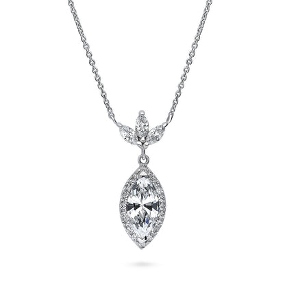 Halo Flower Marquise CZ Necklace in Sterling Silver