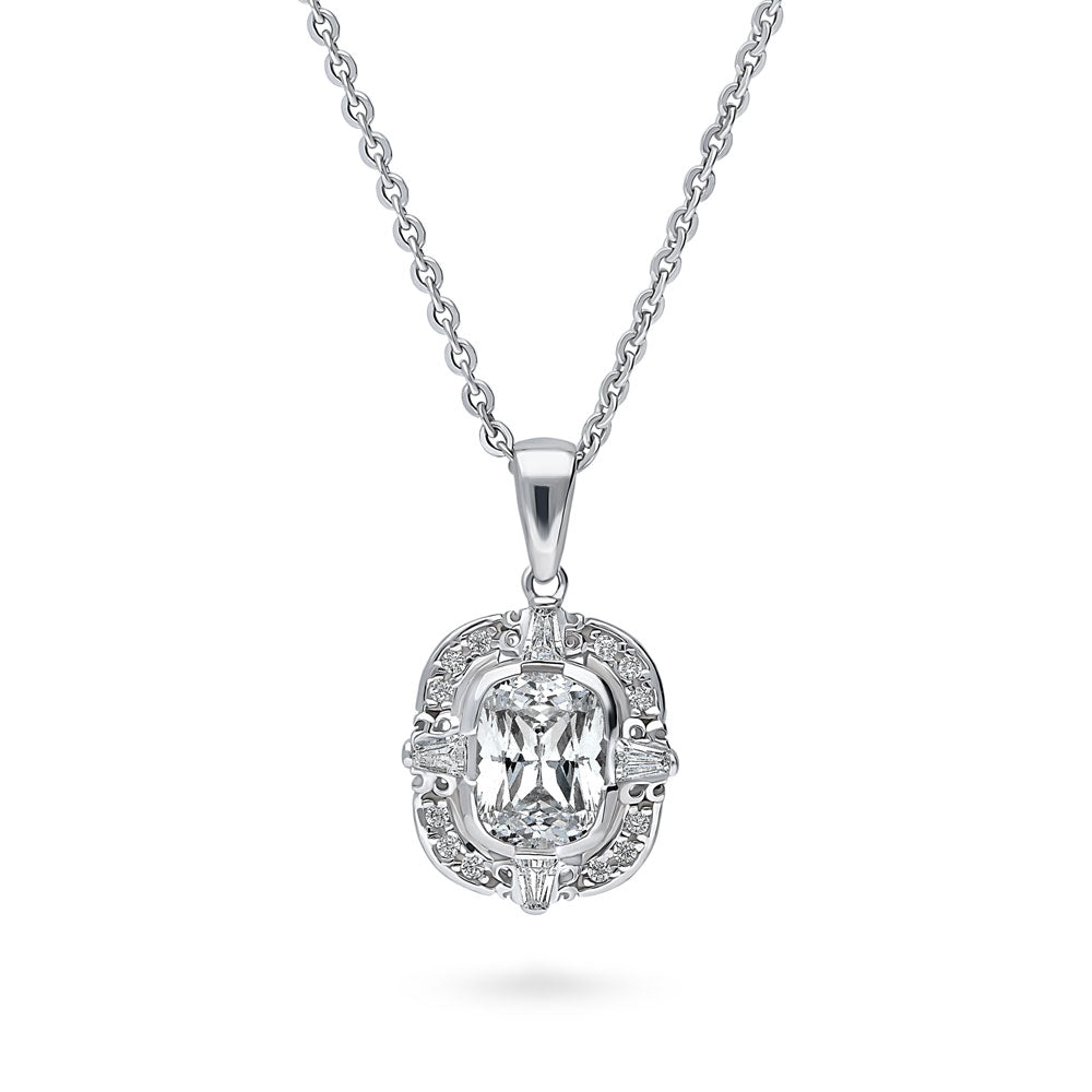 Art Deco CZ Pendant Necklace in Sterling Silver, 1 of 6