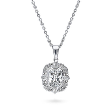 Art Deco CZ Pendant Necklace in Sterling Silver