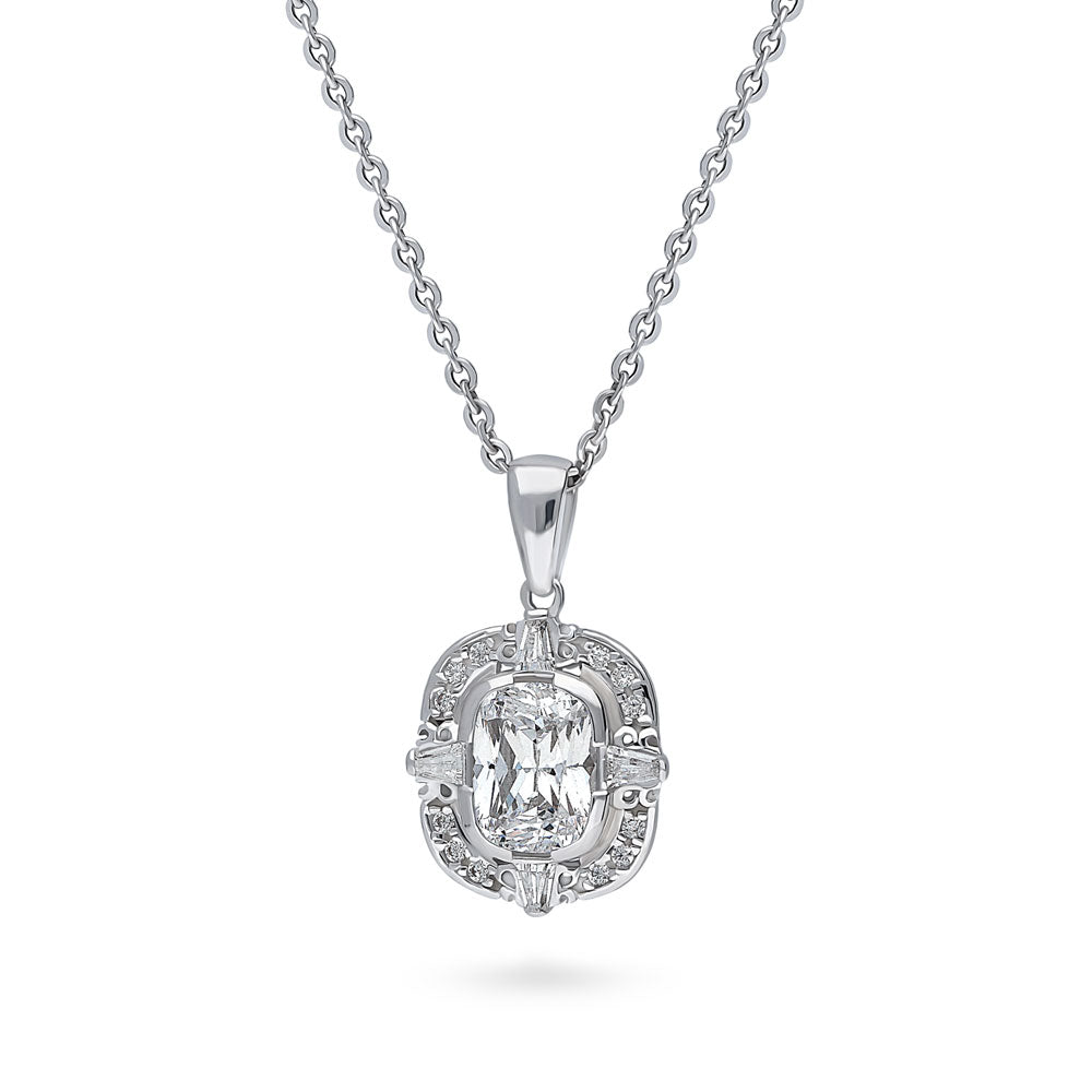 Front view of Art Deco CZ Pendant Necklace in Sterling Silver, 4 of 6