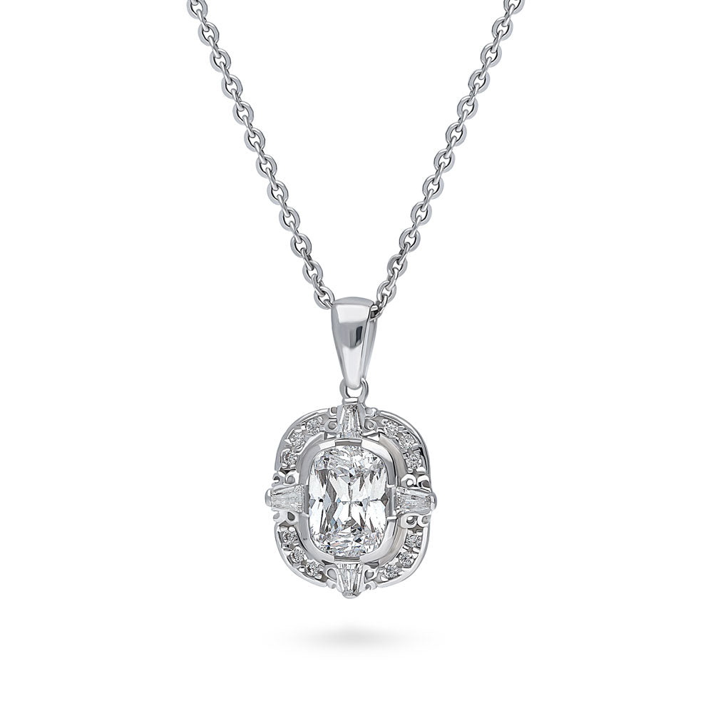 Art Deco CZ Pendant Necklace in Sterling Silver