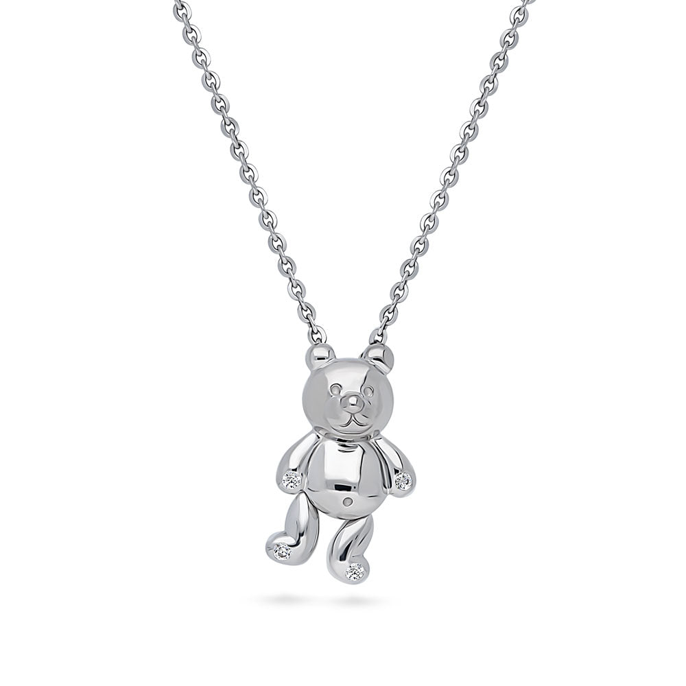 Bear CZ Pendant Necklace in Sterling Silver