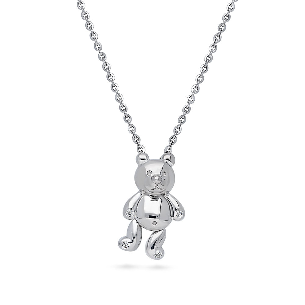 Front view of Bear CZ Pendant Necklace in Sterling Silver, 4 of 9
