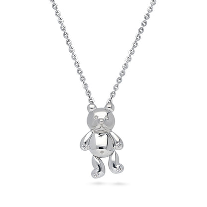 Bear CZ Pendant Necklace in Sterling Silver