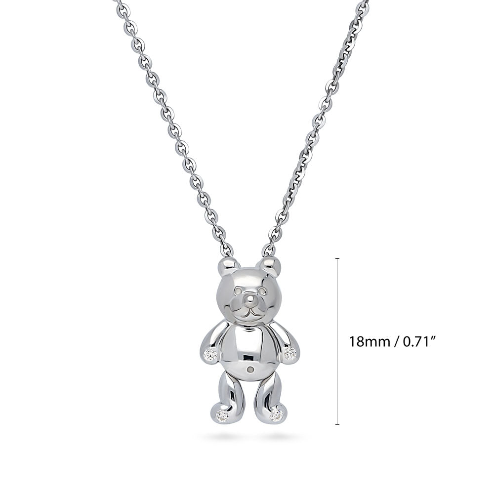 Side view of Bear CZ Pendant Necklace in Sterling Silver, 8 of 9