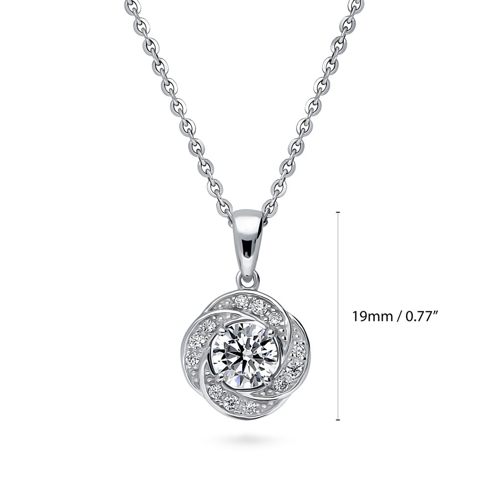 Angle view of Flower Woven Halo CZ Necklace in Sterling Silver, 5 of 8