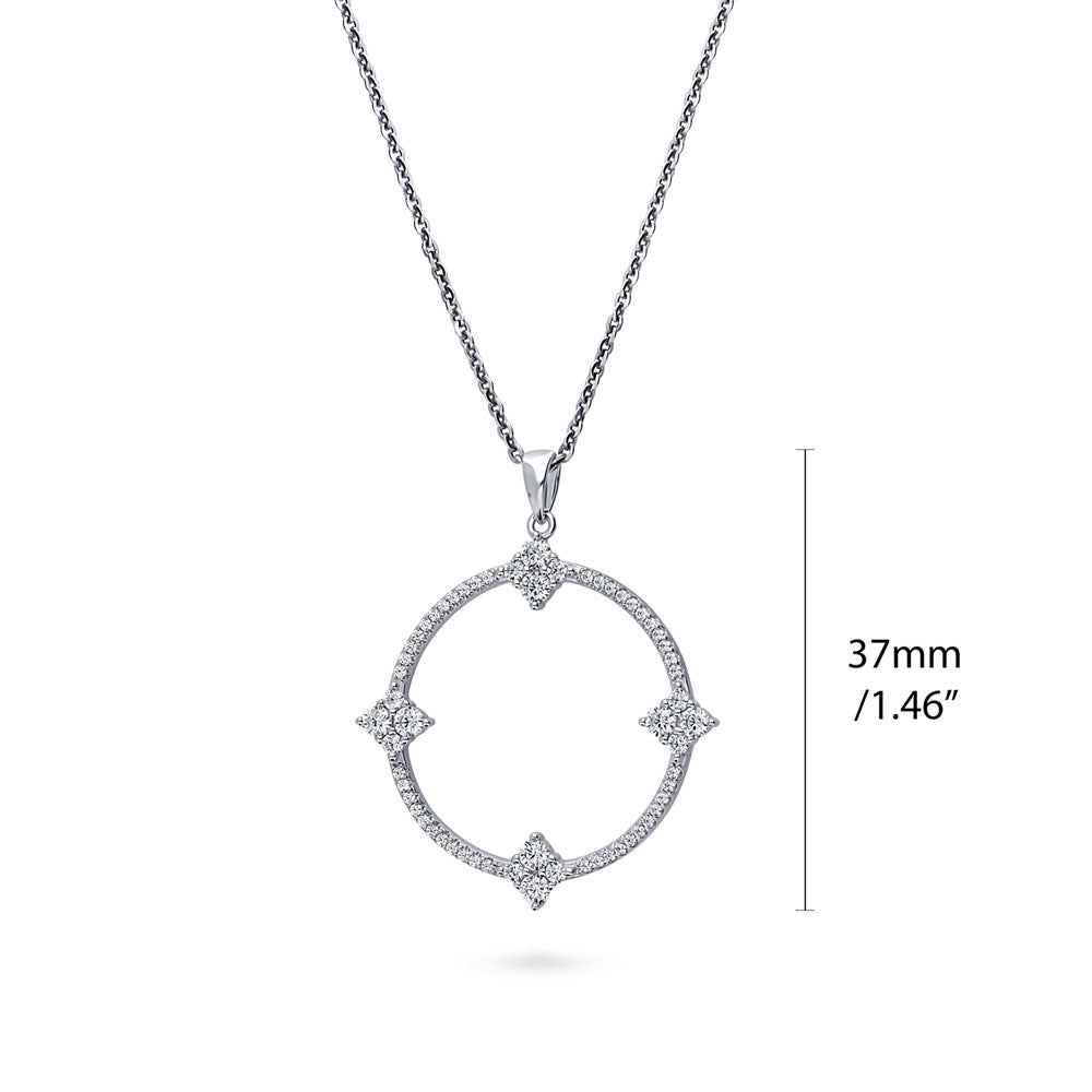 Open Circle Flower CZ Pendant Necklace in Sterling Silver