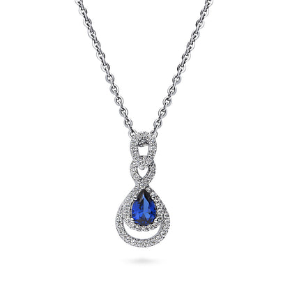 Teardrop Sapphire-Blue CZ Necklace in Sterling Silver