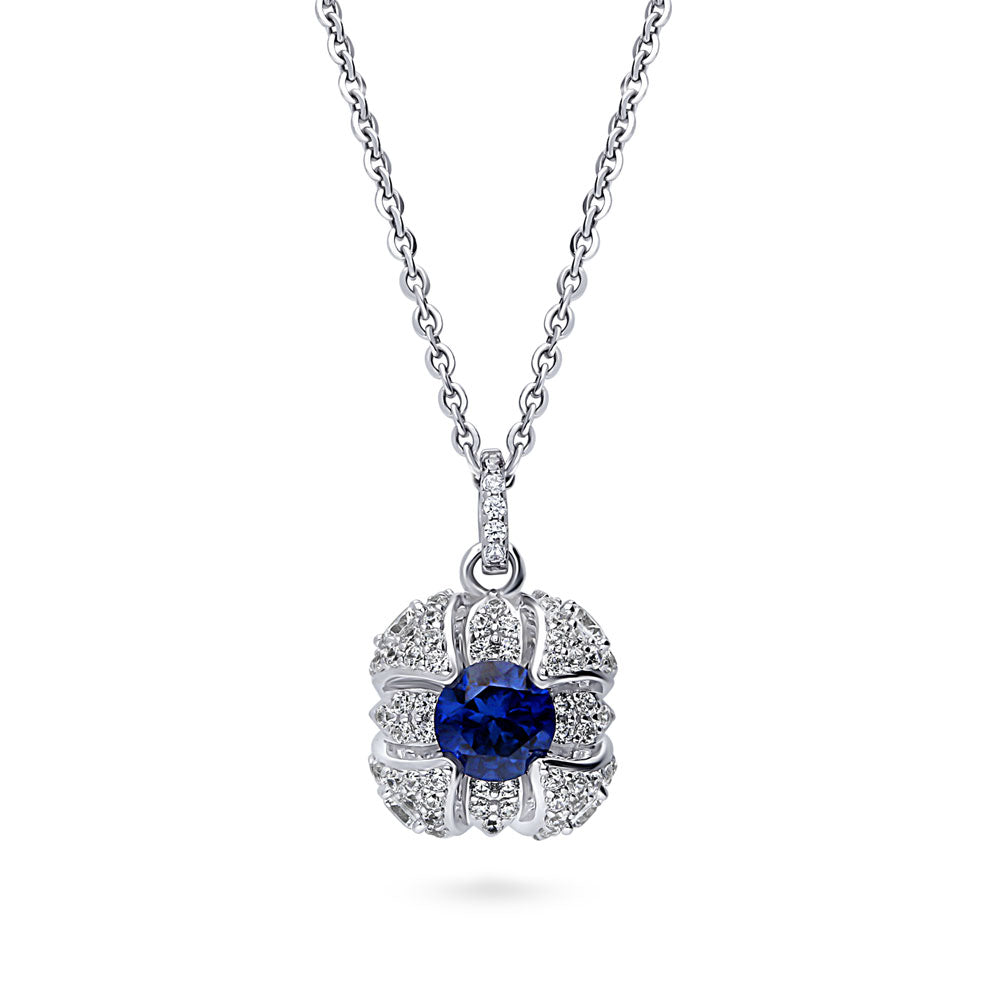 Square Sapphire-Blue CZ Necklace in Sterling Silver