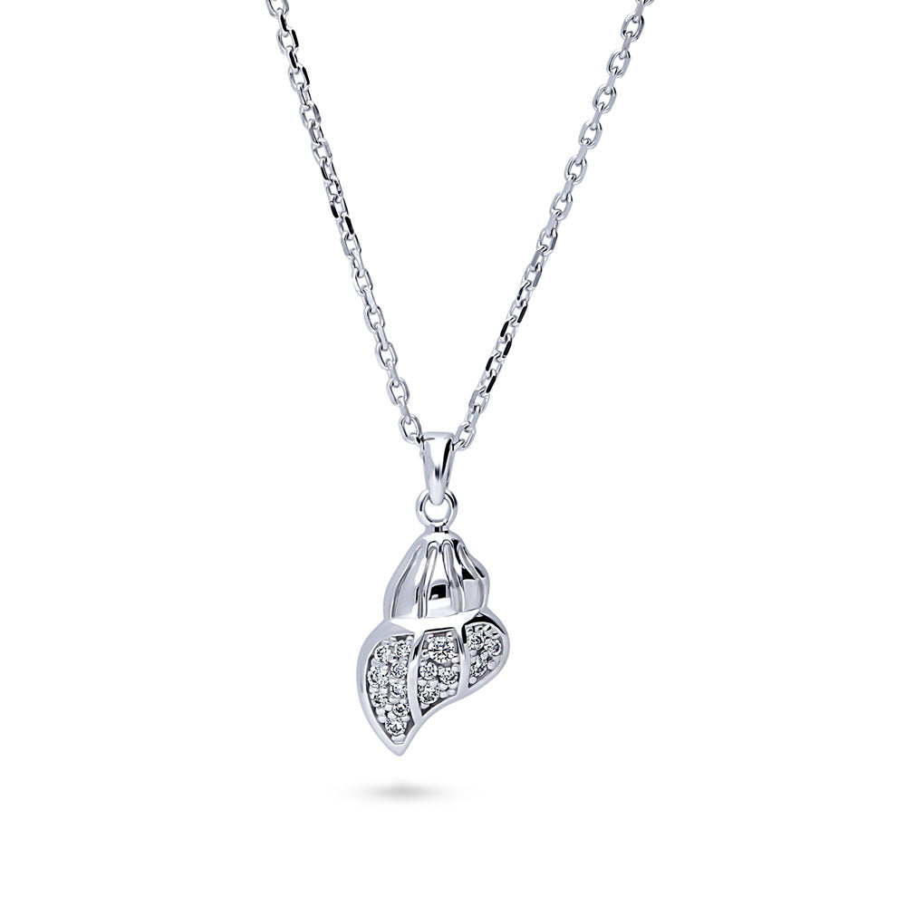 Seashell CZ Pendant Necklace in Sterling Silver
