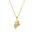 Seashell CZ Pendant Necklace in Sterling Silver, Yellow Gold Flashed