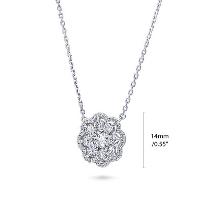 Flower Halo CZ Necklace and Earrings in Sterling Silver