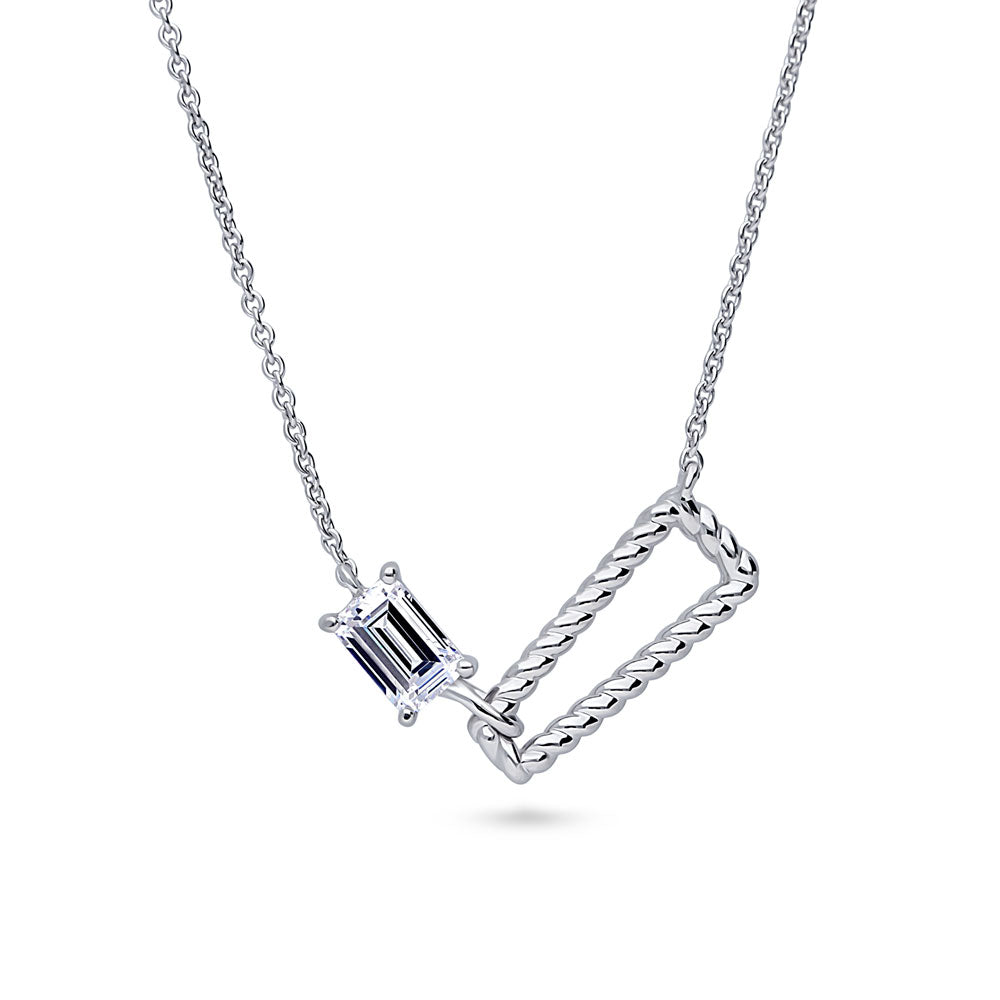 Cable Trapezoid CZ Necklace in Sterling Silver