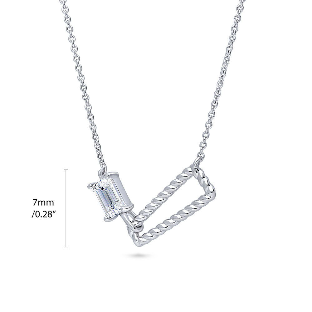 Front view of Cable Trapezoid CZ Necklace in Sterling Silver, 3 of 5