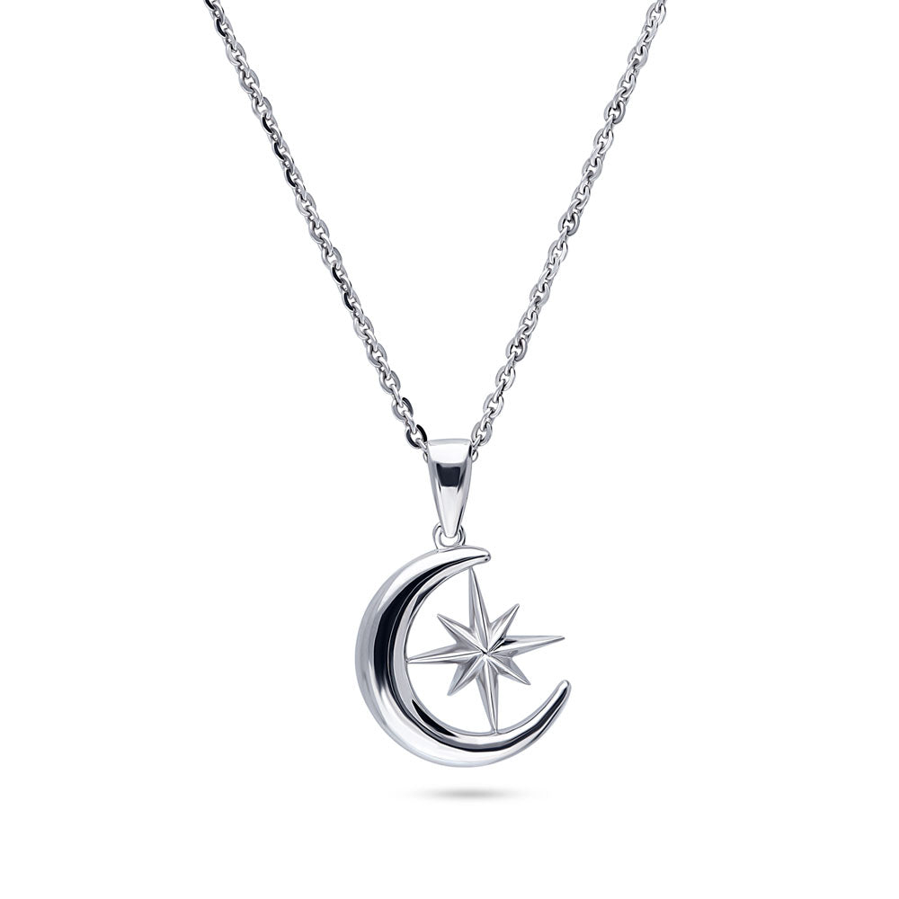 Crescent Moon North Star Set in Sterling Silver