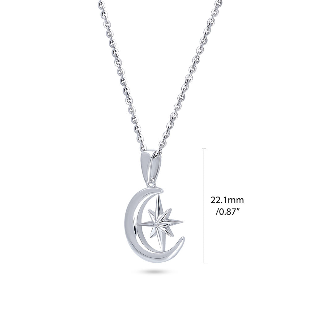 Front view of Crescent Moon North Star Set in Sterling Silver, 9 of 14