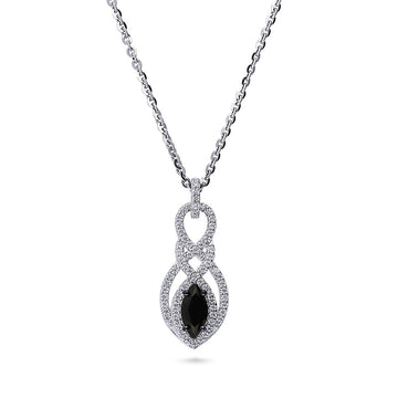 Black and White Woven CZ Pendant Necklace in Sterling Silver