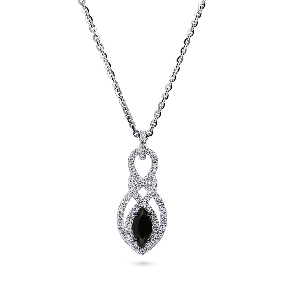 Black and White Woven CZ Necklace and Earrings Set in Sterling Silver